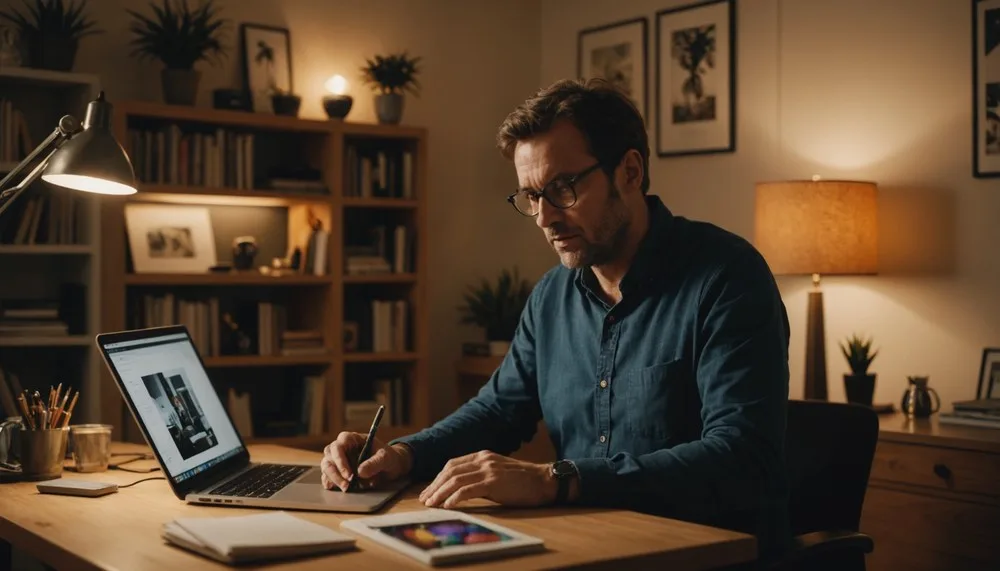 homme au bureau devant ordinateur regarde onlyfans